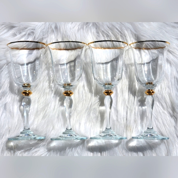 Pasabahce Turkey Gold Rimmed Wine Glasses Set of 4, 8 inch, Clear/Gold - Picture 1 of 8